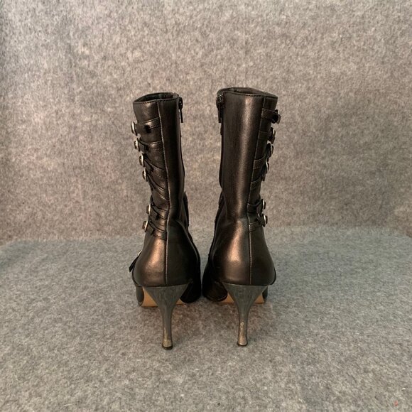 Bata Women’s Straps Black Pointy Toe Side Zip Heel Boots - Picture 10 of 13